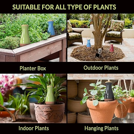 SmartiLiving Drip Irrigation Stakes - Extra Large Improved Drip Easy-Refill 4 Week Waterer System with Large Reservoir Bulbs - Automatic Self-Watering Device for Indoor & Outdoor Plants