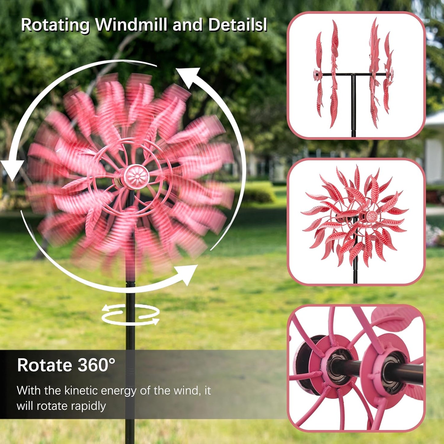 SenflameLarge Outdoor Metal Wind Spinner,Two-Way Wind Sculptures,360 Degrees Kinetic Wind Spinners Yard Art Decor for Patio, Lawn & Garden 63 * 13.4 Inches