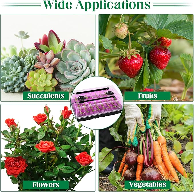 Hahood 2 Set Seed Starter Kit 40-Cell Seed Starter Tray with Grow Light Full Spectrum Seedling Heat Mat 40 Peat Pellets Seed Starting Soil Plant Label Garden Tool for Germination Seeds Growing, Black