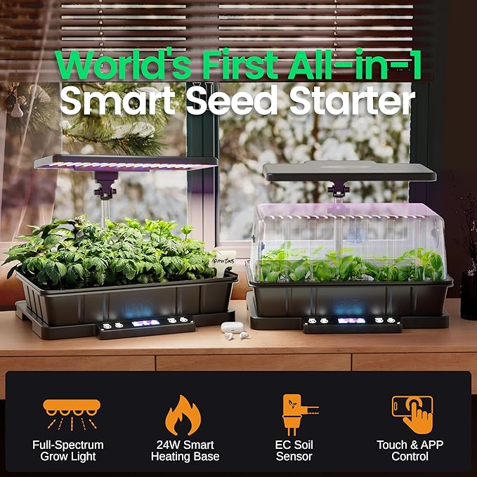LetPot Smart Seed Starter with Humidity Dome, Germination Kit with Waterproof Seedling Mat, 24W Full Spectrum LED Grow Light, Smart Heating Base, EC Soil Sensor & App Control for Indoor Seed Starting