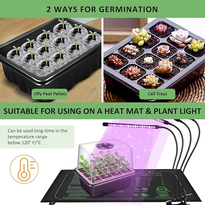 YAUNGEL Seed Starting Trays, 10 Pack 120 Cells Thicken Seed Starter Tray Kit with Humidity Dome/Heightened Lids Durable Growing Trays for Greenhouse & Gardens, Black