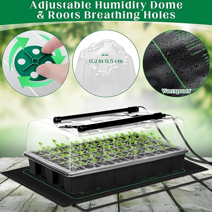 Hahood 2 Set Seed Starter Kit 40-Cell Seed Starter Tray with Grow Light Full Spectrum Seedling Heat Mat 40 Peat Pellets Seed Starting Soil Plant Label Garden Tool for Germination Seeds Growing, Black