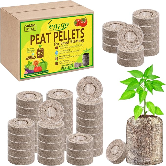 Legigo 50 Pcs 50mm Seed Starter Peat Pellets Pods for Seedlings- Compressed Seed Starting Pellets Seed Starter Pods Plugs Soil Peat Pods for Starting Seeds, Garden Planting Herb Flower Vegetables