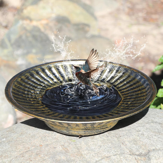 12.3" Solar Fountain Bird Bath for Outside, Metal Solar Bird Bath Fountains, Bird Bath Bubbler for Garden Patio Decor (Gold)