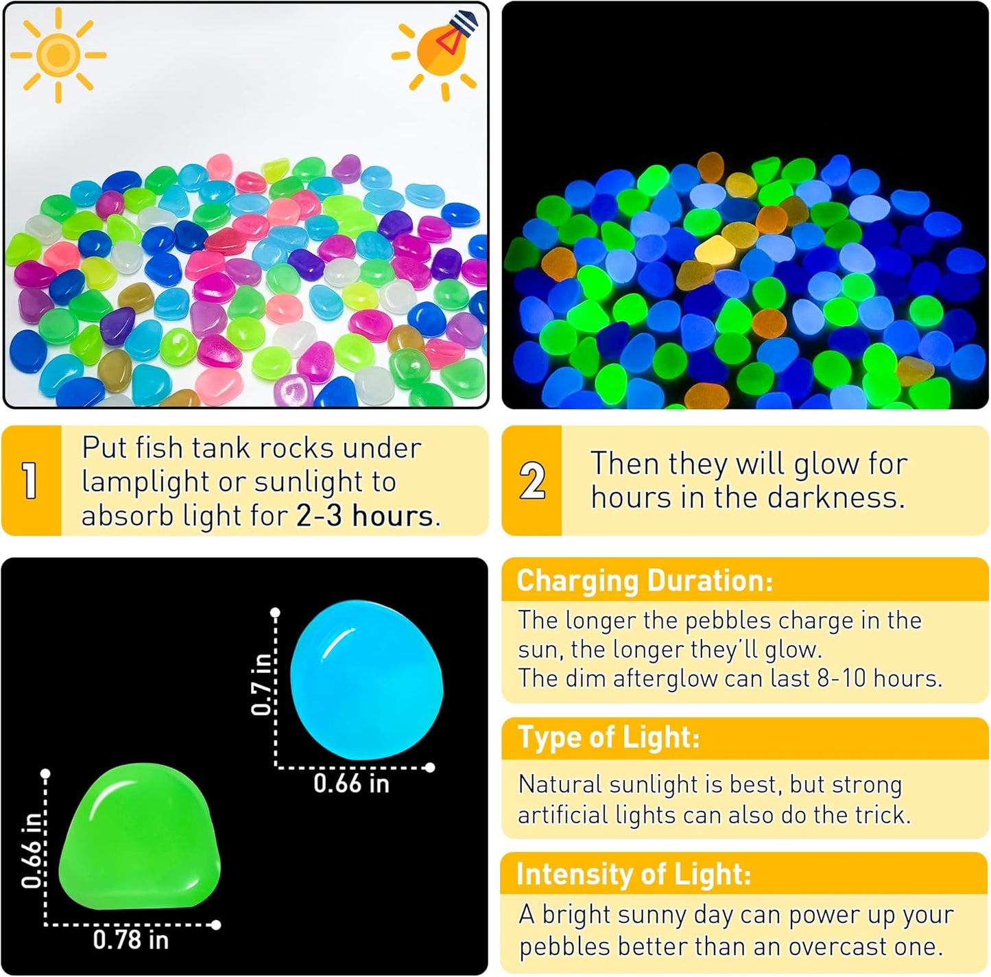 Glow in The Dark Fish Tank Rocks,Glowing Rocks Stones Resin Glow in Dark Pebbles for Outdoor Garden, Fish Tank, Aquarium, Landscaping,Driveway Decoration,Multi 1.4 Lb