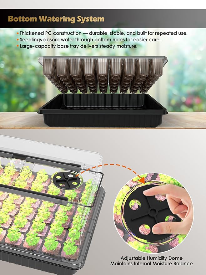GLOWRIUM Seed Starter Tray with Full Spectrum Grow Light,54-Cell*3 Pack Seed Starter Kit with Humidity Dome,6-Setting Auto Timer,Adjustable Brightness for Indoor Plant (3-Pack)