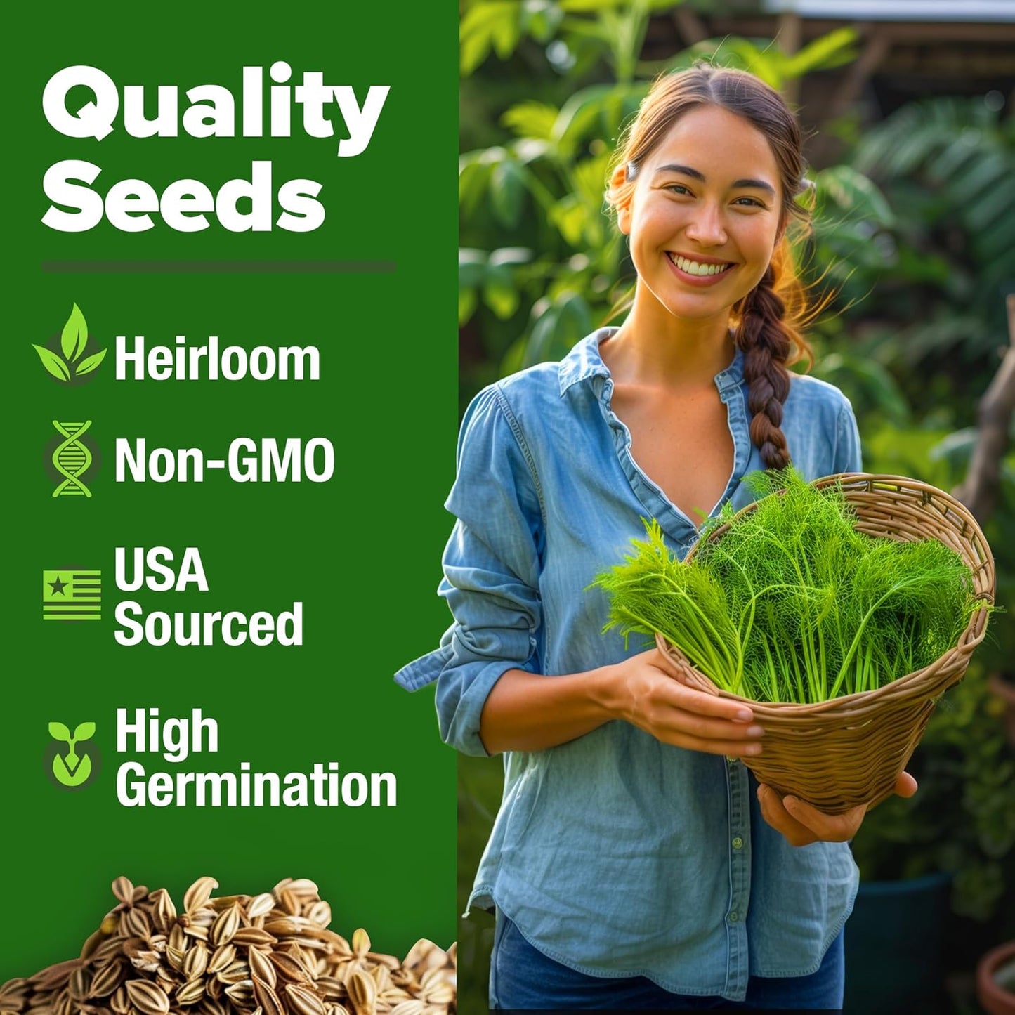 HOME GROWN 𝗨𝗦𝗔 𝗣𝗥𝗘𝗠𝗜𝗨𝗠 Dill Seeds for Planting 1,014 Bouquet Dill Seeds 𝗡𝗢𝗡-𝗚𝗠𝗢 and Heirloom Herb Seeds for Planting Outdoors, Grow Your Fragrant Dill Herb Garden (Anethum graveolens)