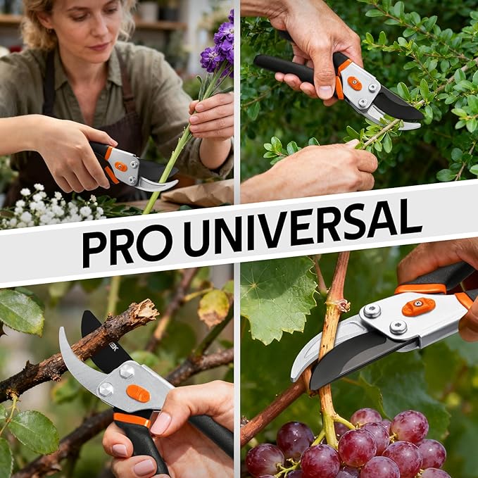 VOTREK Pruning Shears, 8.5” Professional Garden Pruner with Jam-Proof Spring & Ever-Sharp SK5 Blade, Ergonomic Bypass Clippers for Rose, Tree Trimming, Heavy Duty Bonsai Scissor for Weak Hand