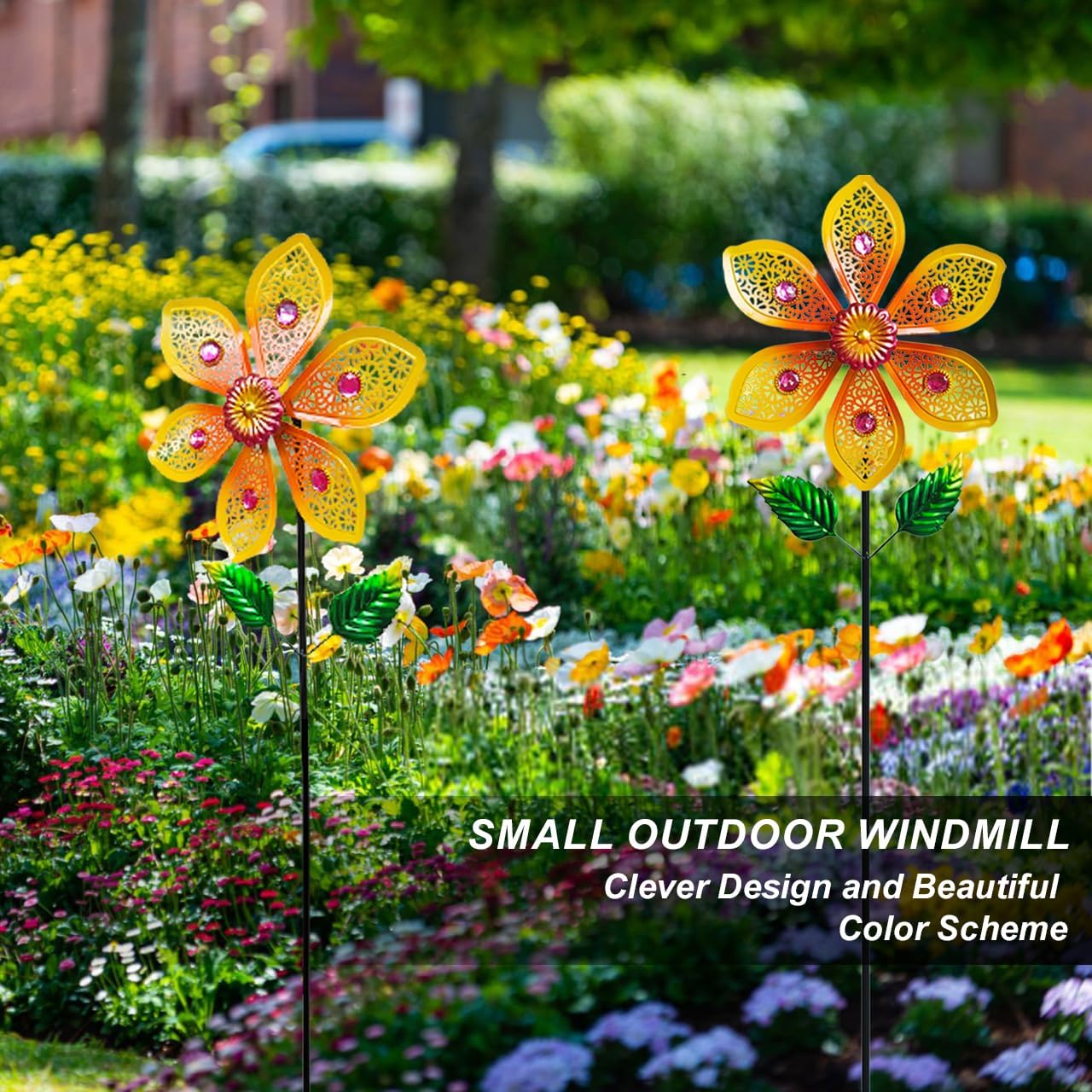 Garden Wind Spinners & Metal Wind Sculptures - Outdoor Windmill Decor with Vibrant Yellow, Yard Art for Patio Lawn Garden Ornament, Dynamic Wind Spinner Sculpture for Landscape Decor