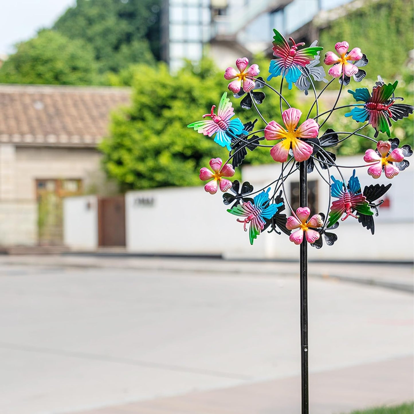 38" Double Blade Butterfly Wind Spinners Outdoor, Colorful Butterflies Kinetic Outdoor Decor for Patio, Lawn & Garden Decor
