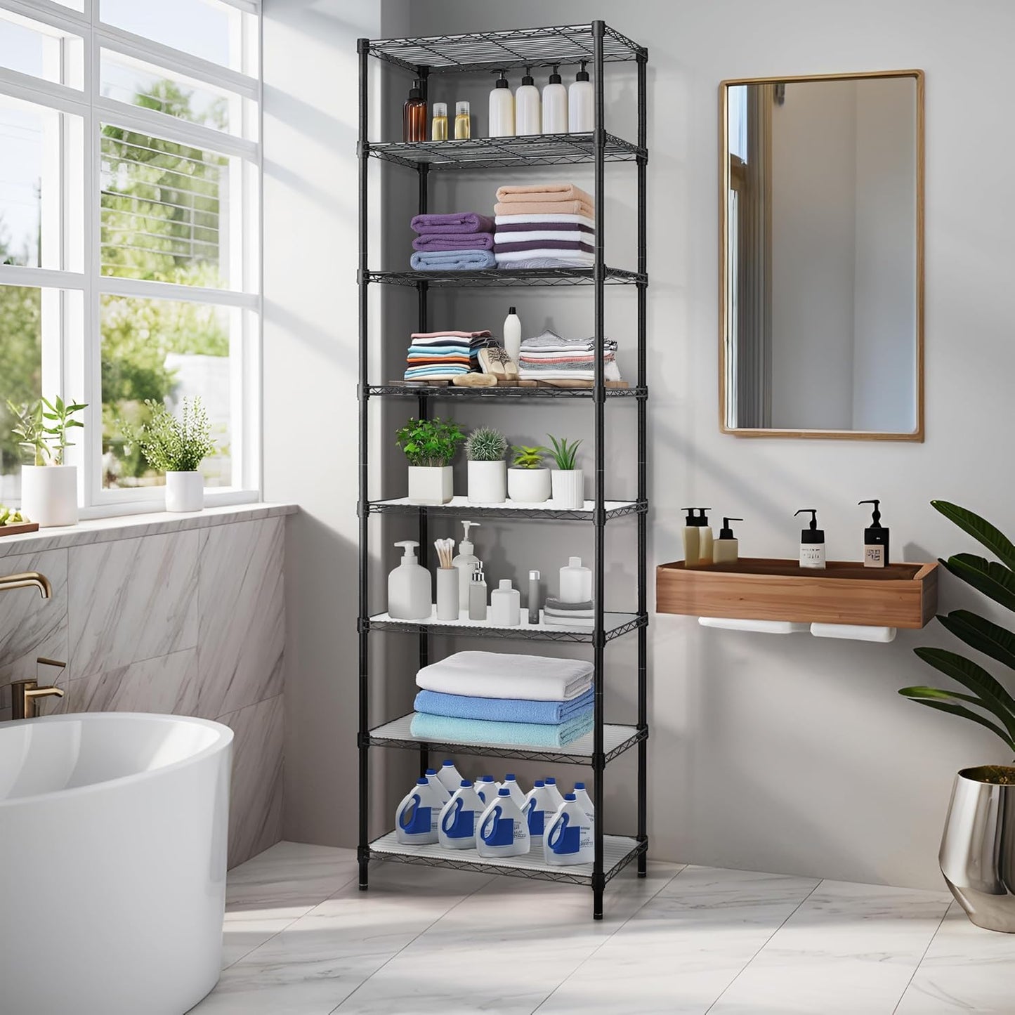 Finnhomy 8-Tier Wire Shelving Unit Adjustable Steel Wire Rack Shelving, 80.7 Inches Height 8 Shelves Metal Storage Rack, Pantry Shelves for Storage with PE mat, NSF Certified, Black