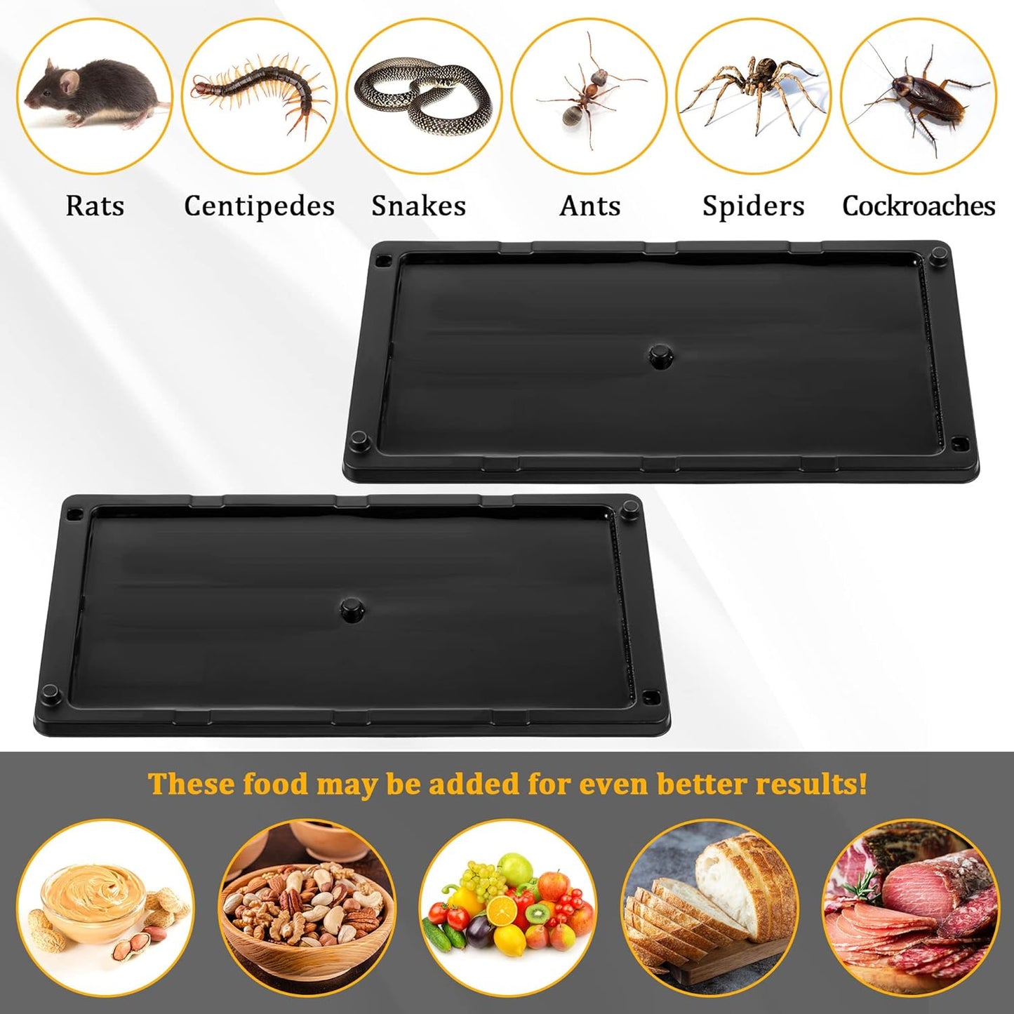 Qualirey 12 Pack Glue Traps for Rats and Snakes, Larger and Heavy Duty Baited Sticky Traps with Non Toxic Glue, Exterminator Plastic Mouse Indoor Board, Ready to Use, Safe to Children and Pets (Black)