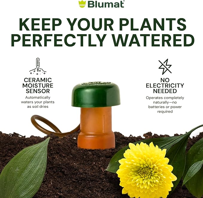 Blumat Classic Self-Watering Stakes - Automatic Drip Irrigation System for Indoor Plant Watering & Outdoor - Water Drip Solution for Potted Plants - Slow Release Stakes, 15 Pack, w Adapter