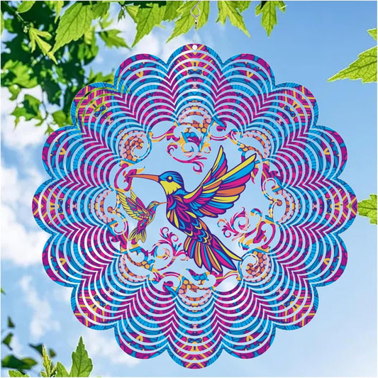 Wind Spinners Outdoor, Hummingbird Metal 3D Hanging Garden Decor, 12-inch Stainless Steel Wind Spinner with Tail Spinner, Wind Sculptures for Patio Lawn Yard, Ornament Gift for Women/Men