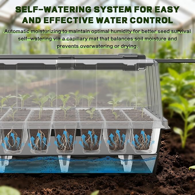 OrionEarth 60-Cell Self-Watering Seed Starter Tray with Grow Light, Upgraded 1–24H Timer, Seed Trays with Humidity Dome, Indoor Gardening System, Starter Kit for Seeds, Plant Germination