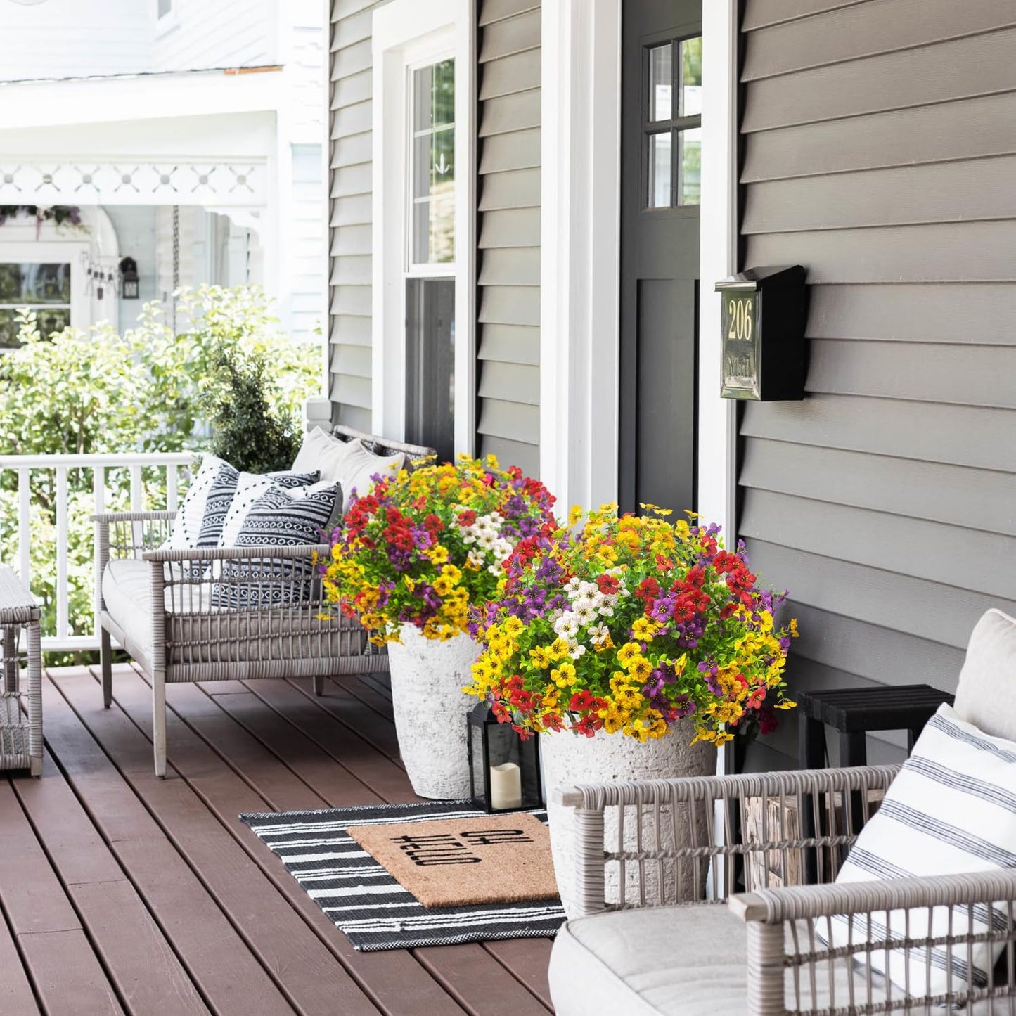 Artificial Fake Plants Flowers for Outdoor Spring Decoration, 16 Bundles Faux Silk Colorful Daisy UV Resistant Realistic for Outside Porch Patio Home Yard Garden Planters Pots Window Box(Mix)