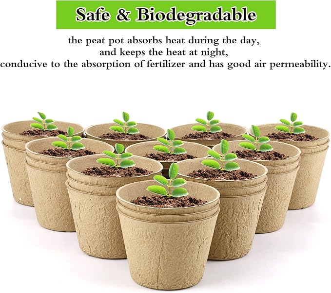 Hahood 160 Pieces Peat Pots Seed Starters 4 Inch Peat Pots Round Biodegradable Seed Starting Pots with 160 Plant Labels, Planter Nursery Pots with Drainage Holes for Vegetable Seed