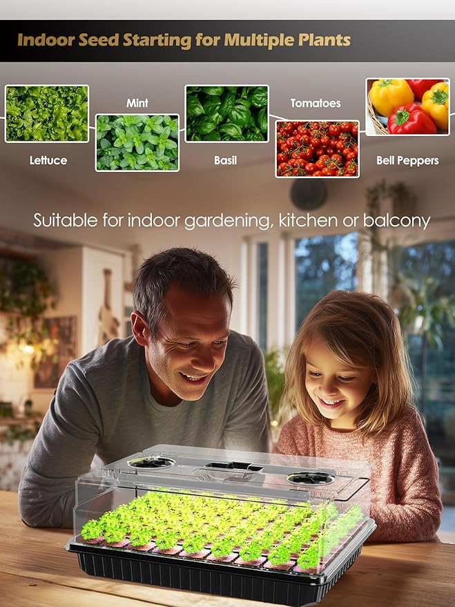 GLOWRIUM Seed Starter Tray with Full Spectrum Grow Light,54-Cell*3 Pack Seed Starter Kit with Humidity Dome,6-Setting Auto Timer,Adjustable Brightness for Indoor Plant (3-Pack)
