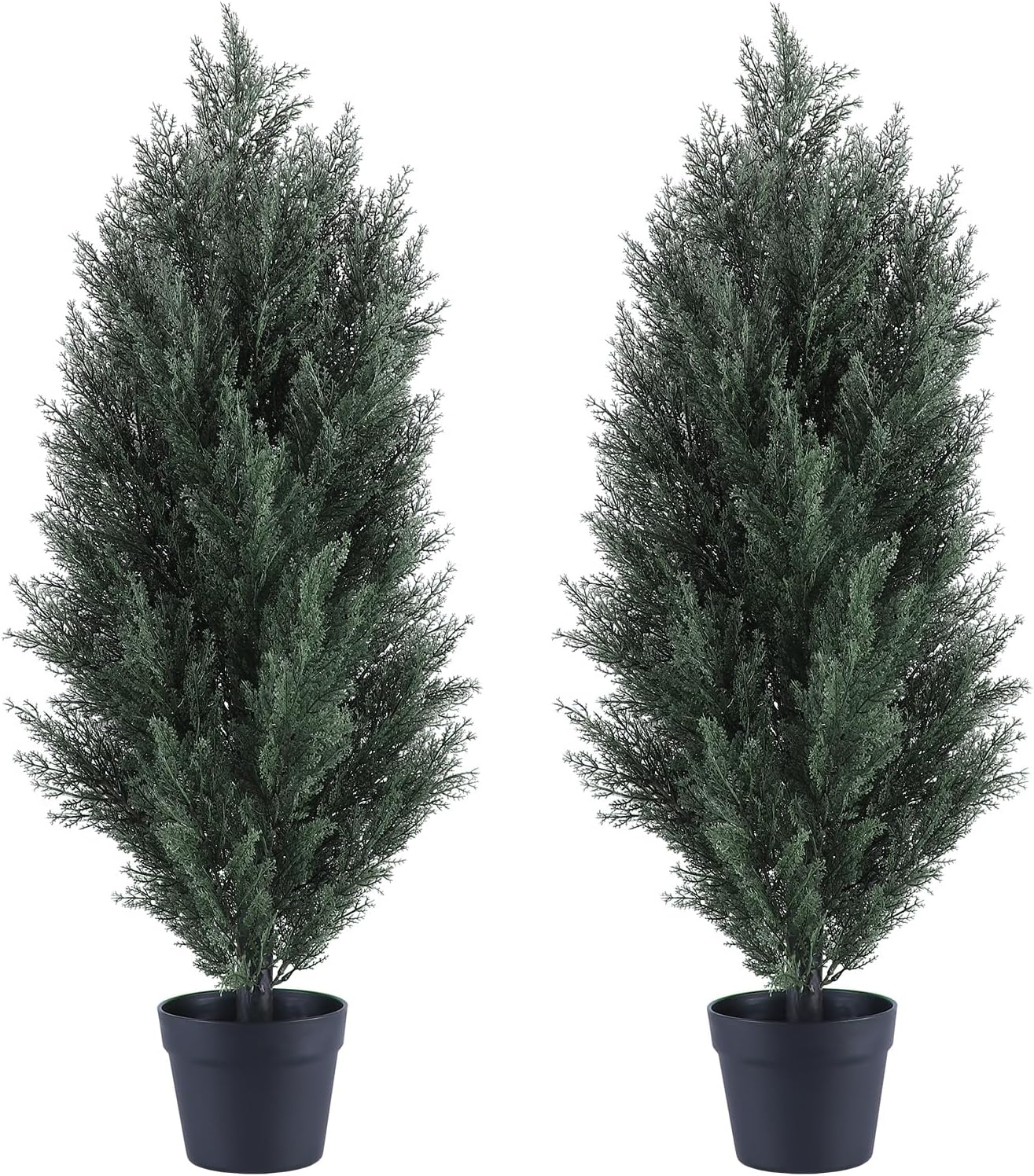 THE BLOOM TIMES 3ft Topiary Trees Artificial Outdoor 2 Pack – UV Resistant Faux Cedar Pine Cypress Bushes and Shrubs, Fake Potted Plants for Front Porch Outside Planter Patio Decor, Set of 2 (3 Foot)