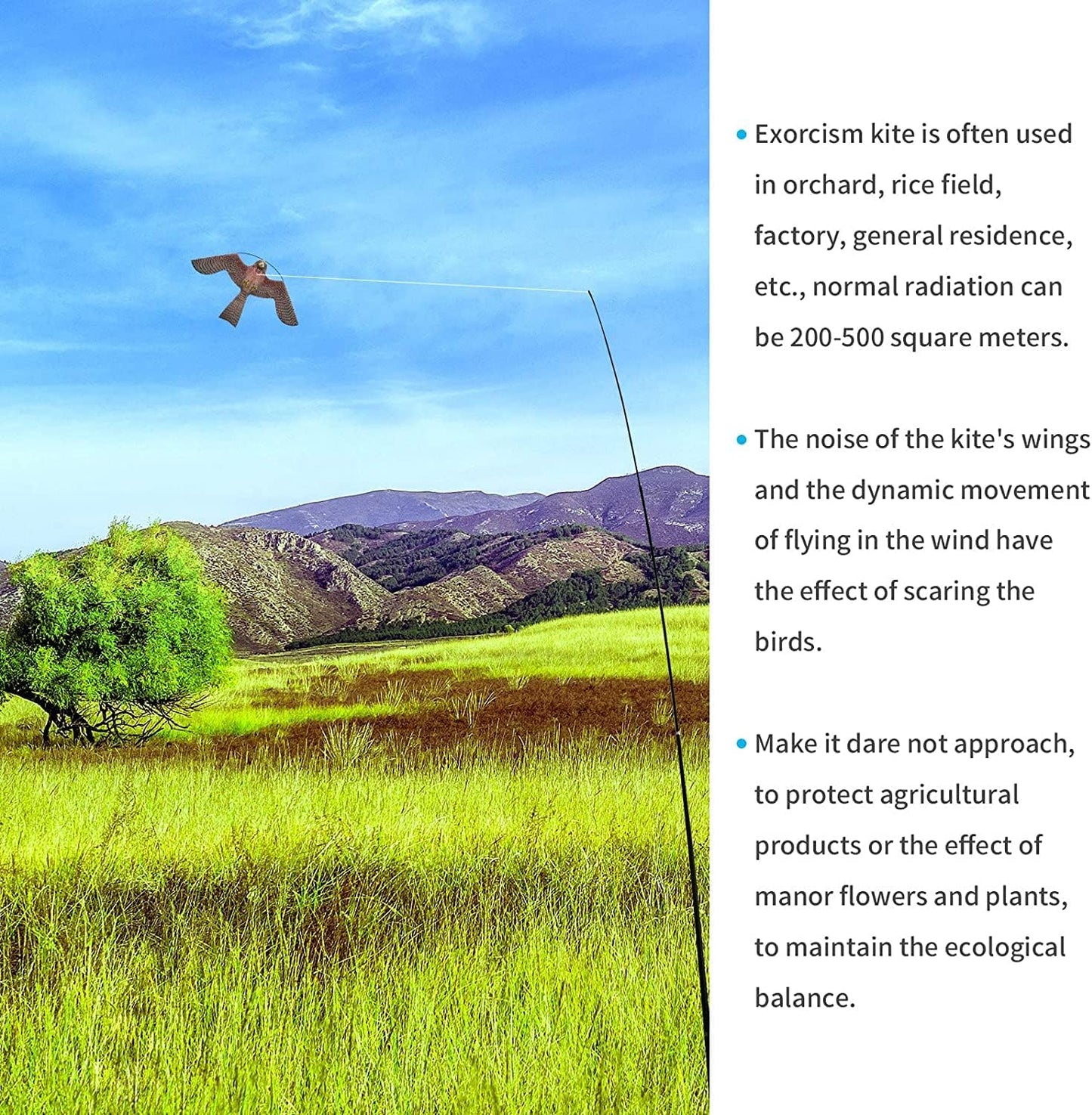 Bird Hawk Flying Kite with Pole Crops Farm Protector Bird Scarer Flying ONLY 6M Pole Without Kite