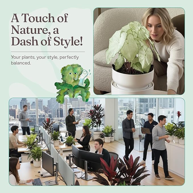 Tendril Planter SWAP+ System | Indoor Ceramic Planter (10"), Self-Watering & Air-Pruning, with Tools & Repotting Mat | USA Organic Soil Included