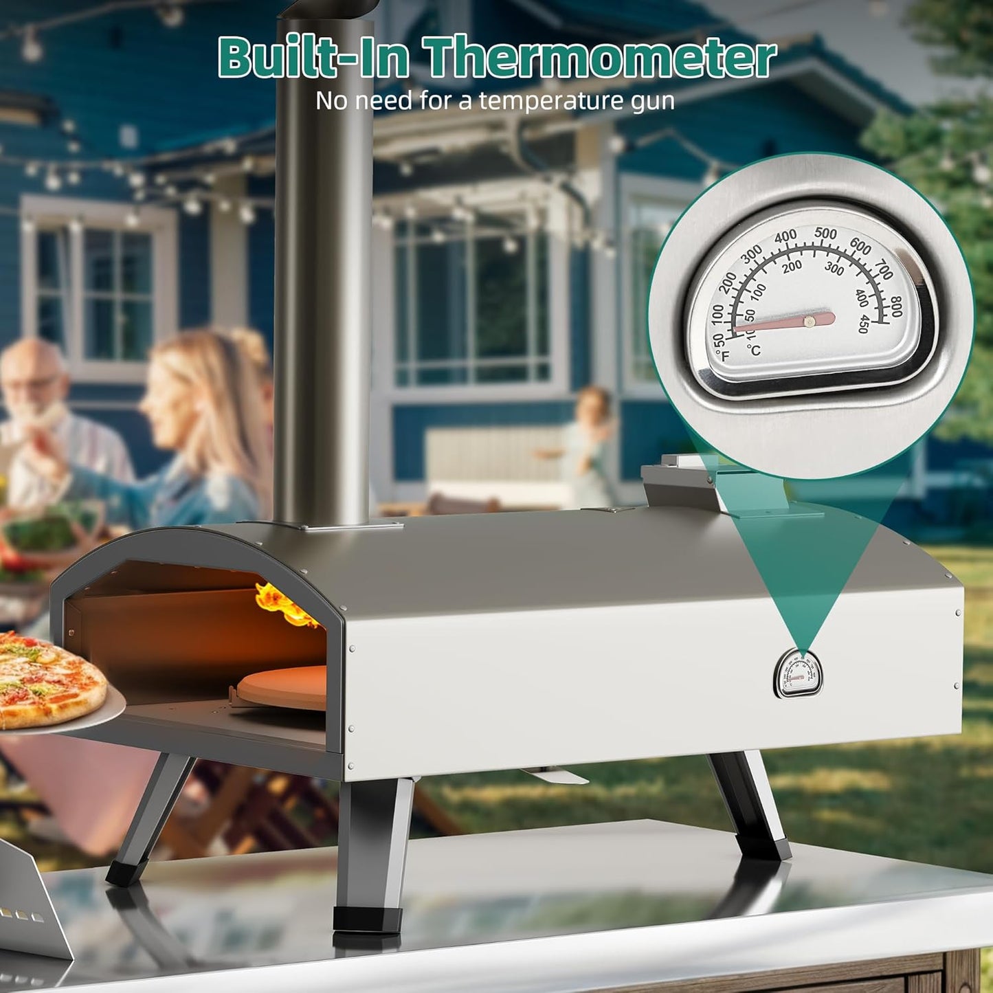 YTIAHOME Multi-Fuel Outdoor Pizza Oven with Rotating, 12" Wood and Gas Fired Pizza Oven with Built-in Thermometer, Dual Fuel Pizza Maker with Peel, Stone, Carry Cover, Recipes for Backyard Camp