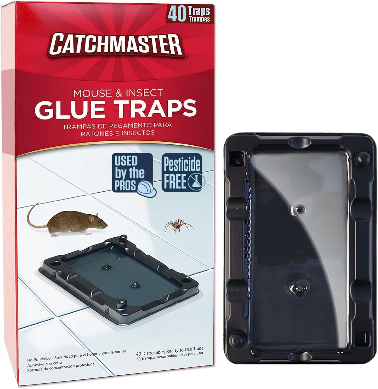 Catchmaster Mouse & Insect Glue Traps 40-Pk, Adhesive Rodent & Bug Catcher, Mouse Traps Indoor for Home, Sticky Glue Boards for Mice and Insects, Pest Control for House & Garage