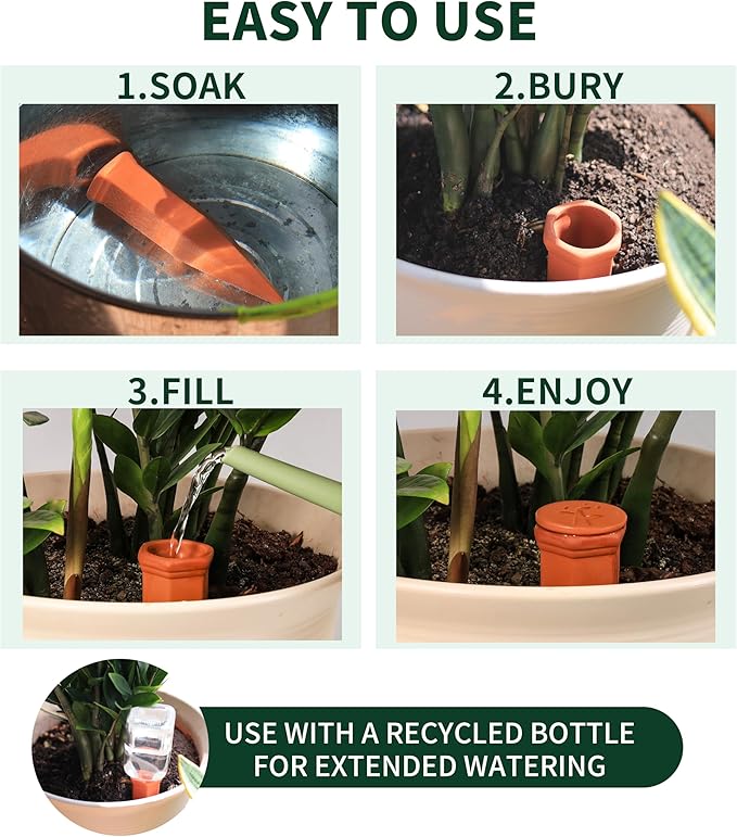Soilagua Large Terracotta Watering Spikes with Lids, Automatic Plant Waterer Outdoor | Indoor, Vacation Friendly Clay Plant Watering Devices System, Slow Release Self Watering Planter Insert, 8 Pack