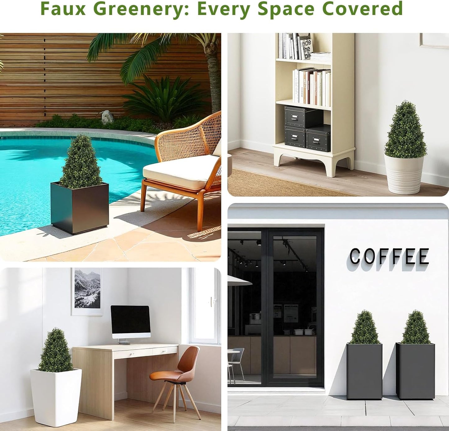 30" Boxwood Topiary Trees Artificial Outdoor Set of 2, UV Resistant Faux Plants for Front Porch Planters, Realistic Cone-Shaped Fake Bushes & Shrubs, 2.5ft Evergreen Decoration