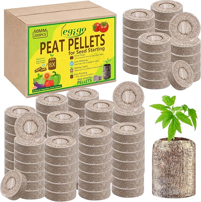 Legigo 200 Pcs 50mm Seed Starter Peat Pellets for Seedlings- Compressed Seed Starter Pods Seed Starting Pellets Plugs Soil Peat Pods for Starting Seeds, Garden Planting Herb Flower Vegetables