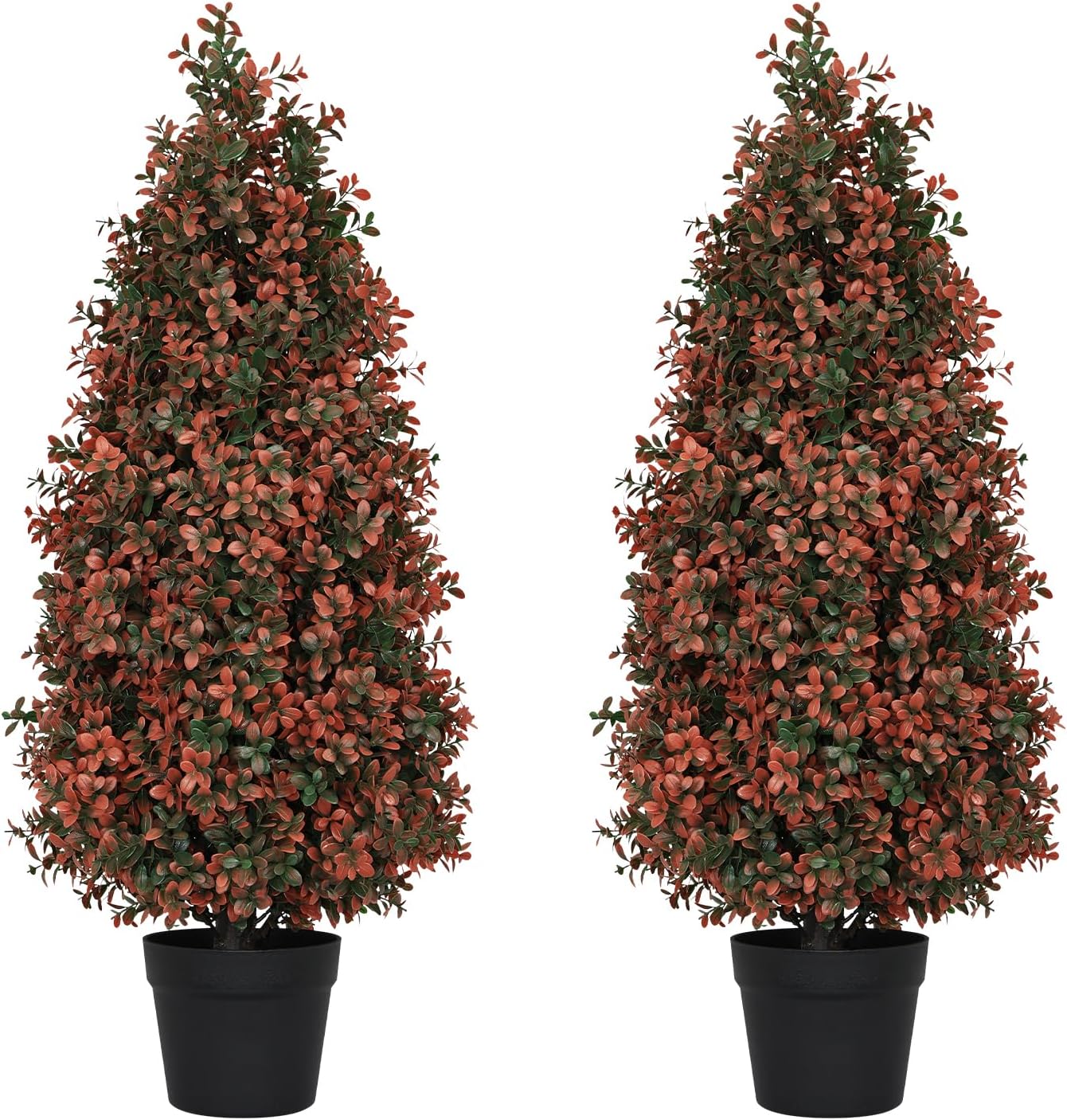 3ft Artificial Boxwood Topiary Trees (Set of 2) - UV Resistant Faux Plants for Outdoor/Indoor, Realistic 36in Fake Bushes and Shrubs for Front Porch, Planter, Patio - Low Maintenance & Evergreen