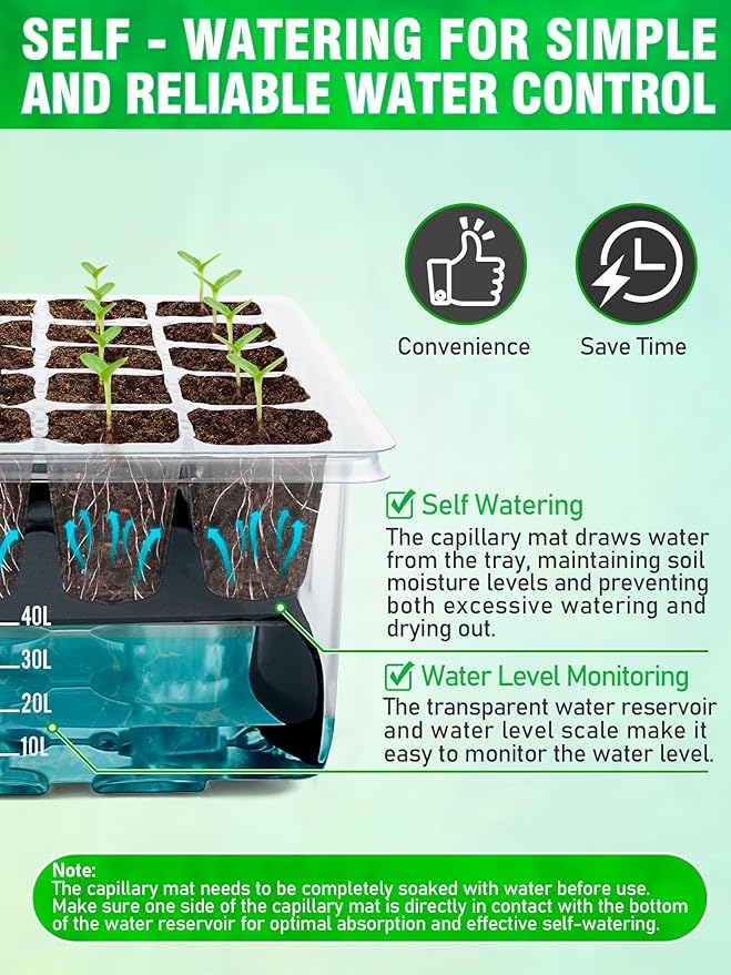 Hugbow Self-Watering Seed Starter Tray with Grow Light, 80-Cell Plant Starter Trays Seed Starter Kit, Seed Starter Tray for Seed Starting, Plant Germination & Seedling Growing, 2 Pack