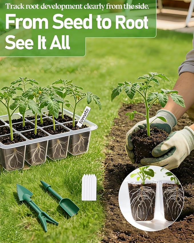 joyhalo 10 Packs Seed Starter Tray 120 Cells Total, Thicken Seed Starter Kit with Taller Humidity Dome, Greenhouse Germination Kit, Indoor Gardening Plant Trays for Seeds Growing