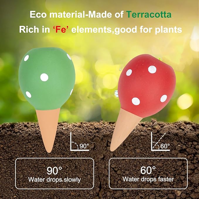 Tuzinano 4-Pack Terracotta Self-Watering Spikes | Eco-Friendly Iron-Rich Clay Olla Irrigation System | Vacation Plant Sitter for Potted Flowers, Herbs, and Succulents