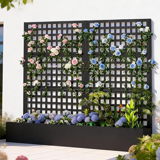 Callales Metal Raised Garden Bed with Trellis Set of 2, Vegetable and Flower Garden Boxes, Black Planter Box with Trellis for Climbing Plants Vegetable Outdoor Indoor, Large 2Pcs Set