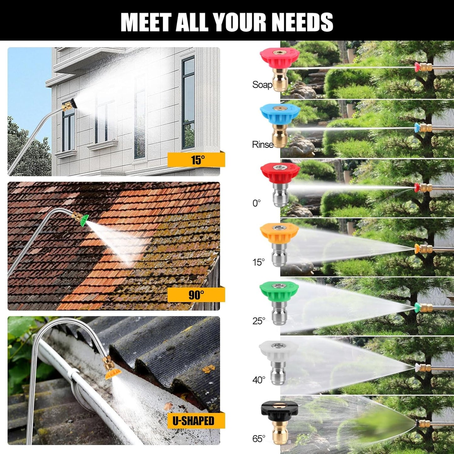 24 FT Telescoping Pressure Washer Wand with Power Washer Extension Wand, Gutter Cleaner Attachment, 4 Adapters, 7 Spray Nozzles & Support Belt Pressure Washer Extension Pole for Wall Roof Gutter