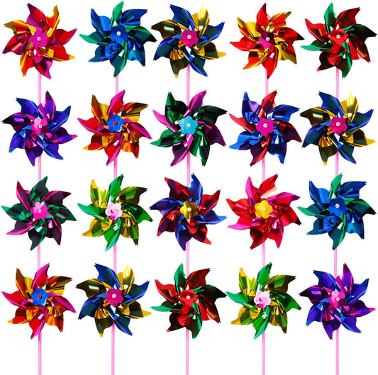 Elcoho 100 Pieces Plastic Rainbow Windmill Party Pinwheels DIY Pinwheel for Kids Toy Garden Party Lawn Decor, Assorted Color