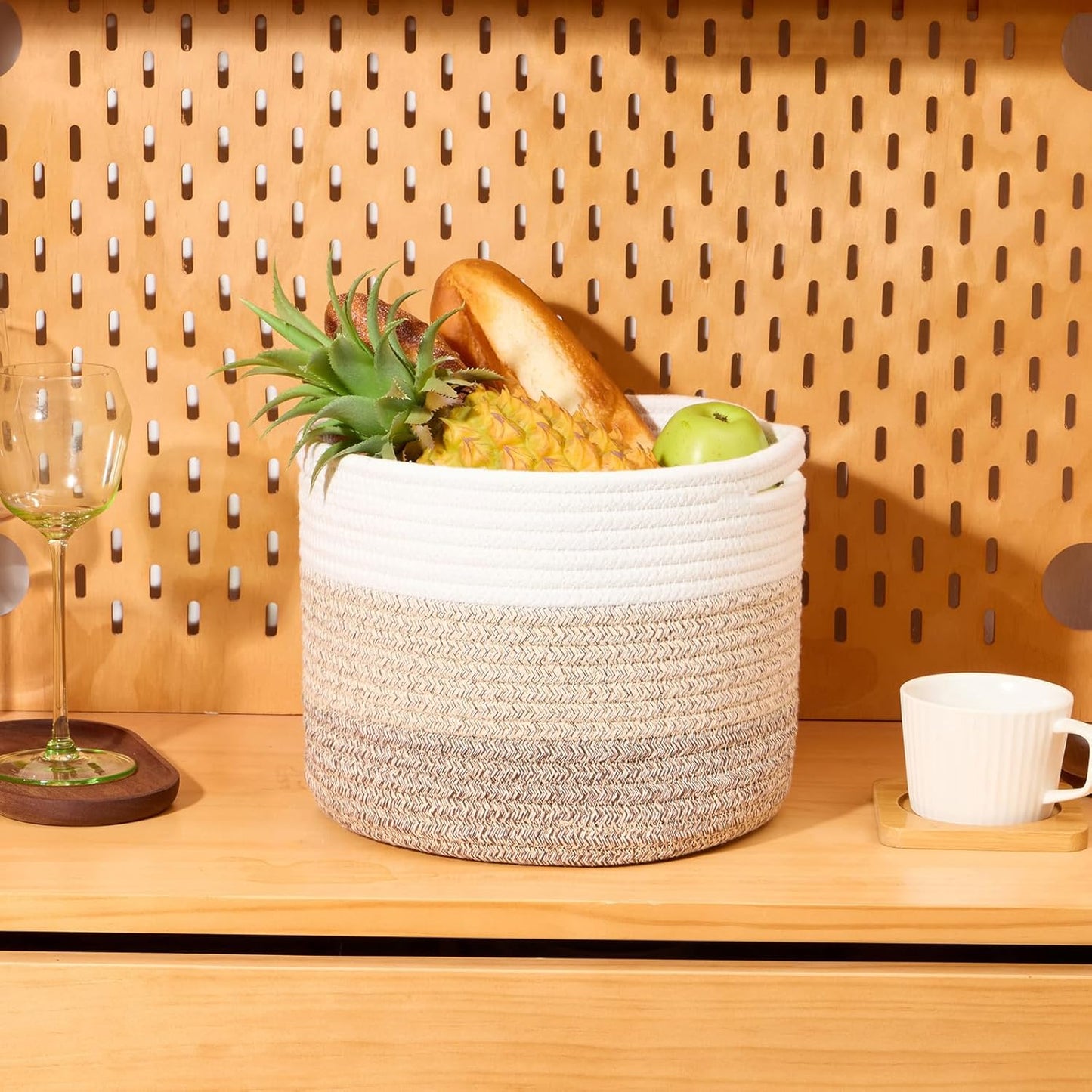 Small Basket for Organizing | Cube Shelf Closet Storage Baskets | 9.7×9.7×7.1” | Woven Rope Gift Basket | Nursery | Round 3 Packs Gradient Brown