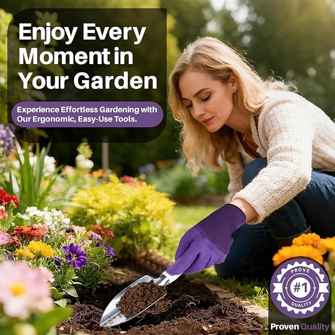 MelonArt Garden Tool Set, 10 Pcs Heavy Duty Gardening Tool Kit Women Garden Gift Set Aluminum with Non Slip Ergonomic Handle, Storage Tote Bag and Gloves, Garden Supplier for Women&Men(Purple)