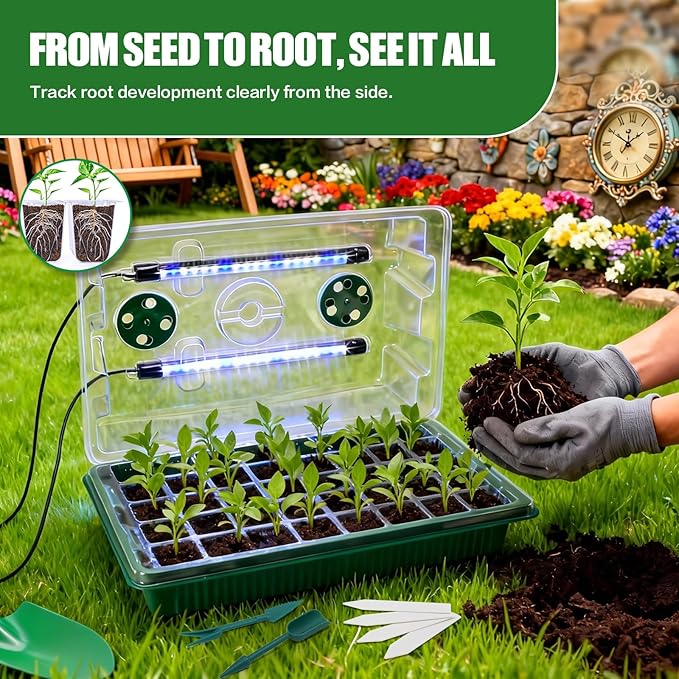 joyhalo Seed Starter Tray with Grow Light, 2 Pack 80 Cells, Thicken Plant Starter Kit with Humidity Dome, Adjustable Brightness Germination Kit, Indoor Gardening Plant Trays for Seeds Growing