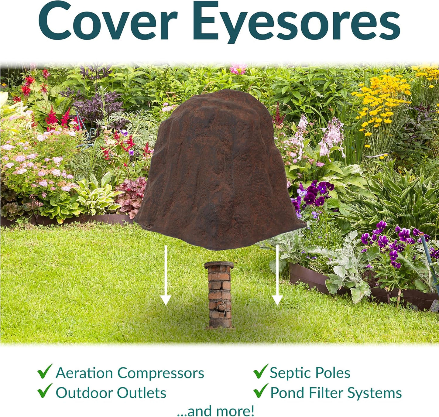 Sunnydaze 21.5” H Polyresin Faux Landscape Rock Cover - Lightweight Fake Rock Well Pump Cover for Outside - Brown - 2-Pack