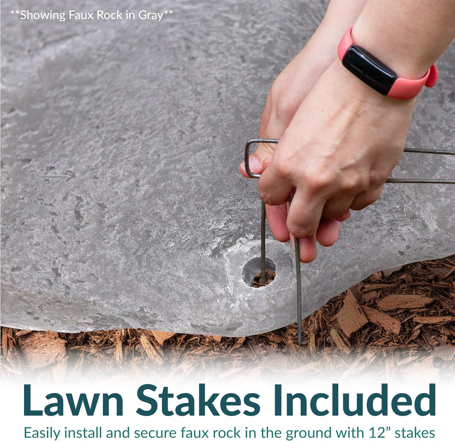 Sunnydaze Gray Decorative Landscape Rock Sculpture - Polyresin Well Cover, Septic Tank Artificial Stone - Set of 2 with Stakes