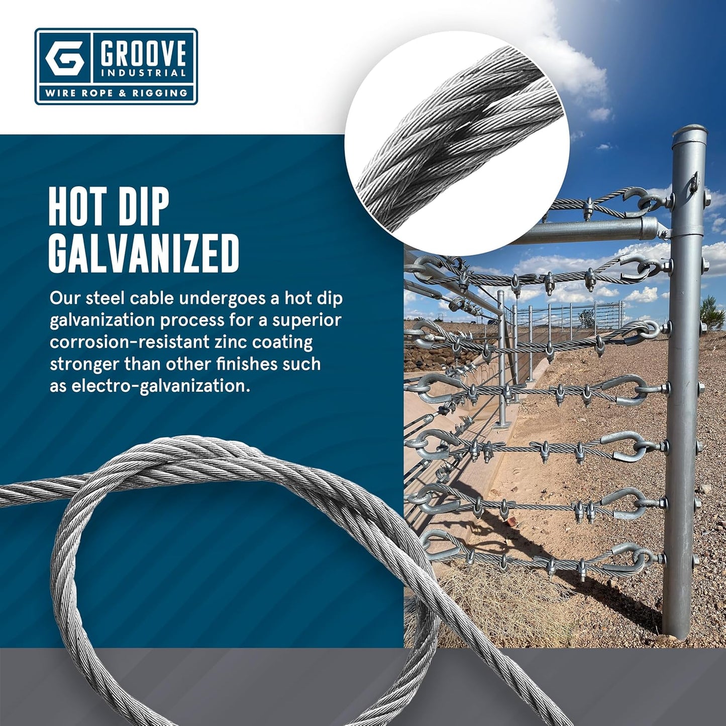 1/4’’ 7x19 Hot Dip Galvanized Aircraft Cable – Steel Wire Rope - 2500 Feet