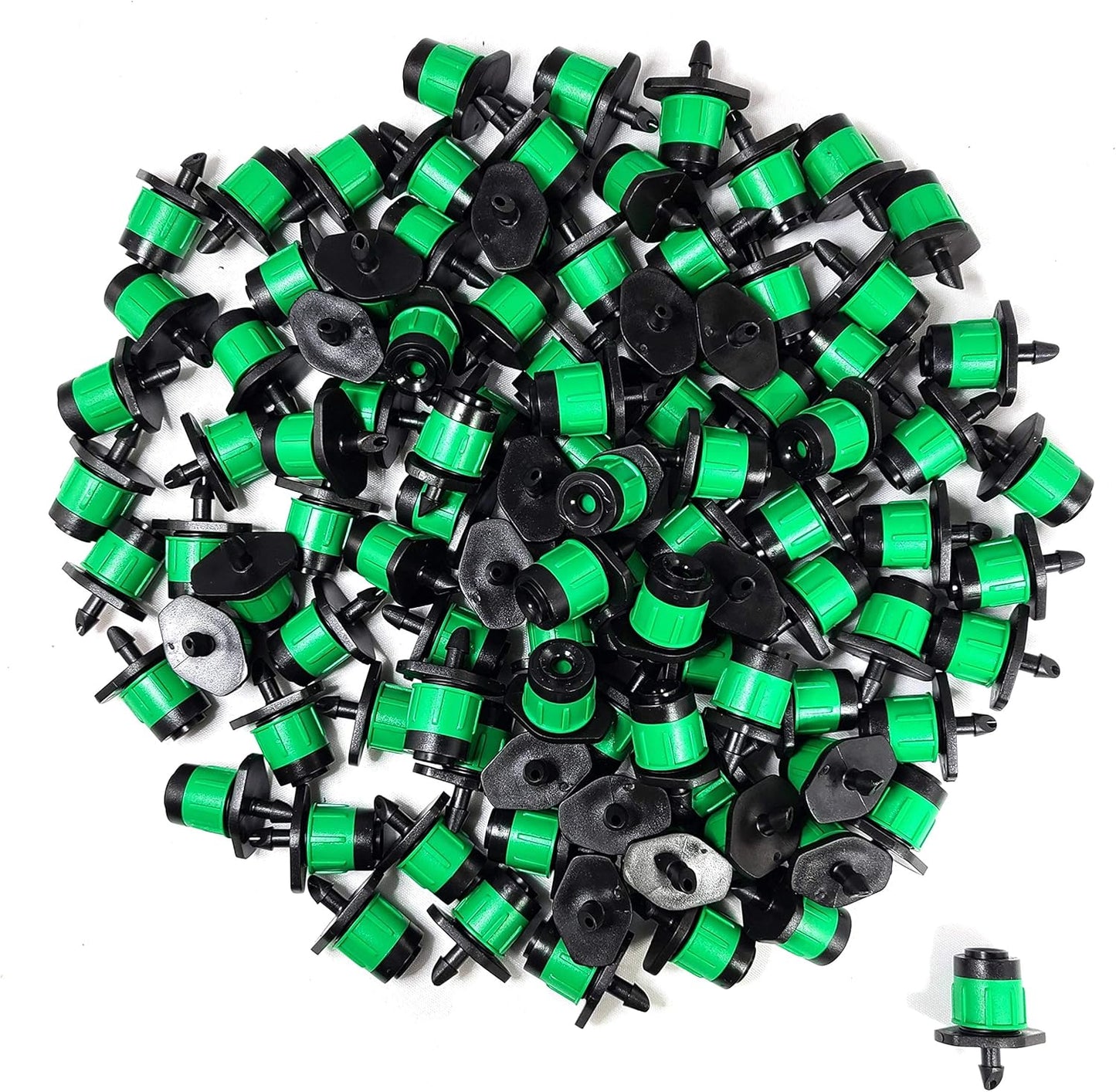 (100-PACK) - 1/4" Inch 360 Degree Drip Emitter On 6" Stake Sprayer Adjustable Flow 0-20 GPH, Fits 1/4 (4-6mm) Irrigation Tubing - Micro Bubbler Drippers for Drip Irrigation (100 Pack Dripper on Barb)