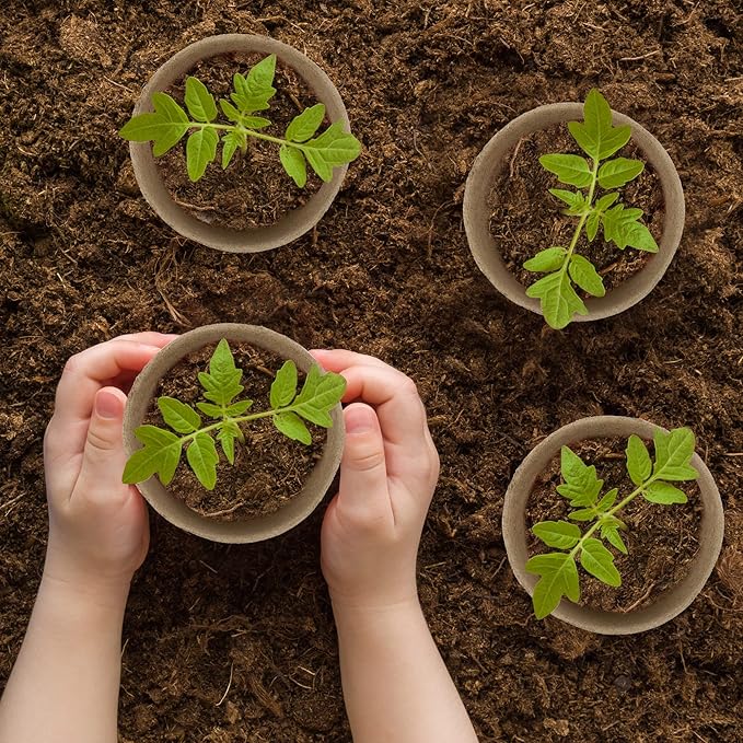 Hahood 160 Pieces Peat Pots Seed Starters 4 Inch Peat Pots Round Biodegradable Seed Starting Pots with 160 Plant Labels, Planter Nursery Pots with Drainage Holes for Vegetable Seed