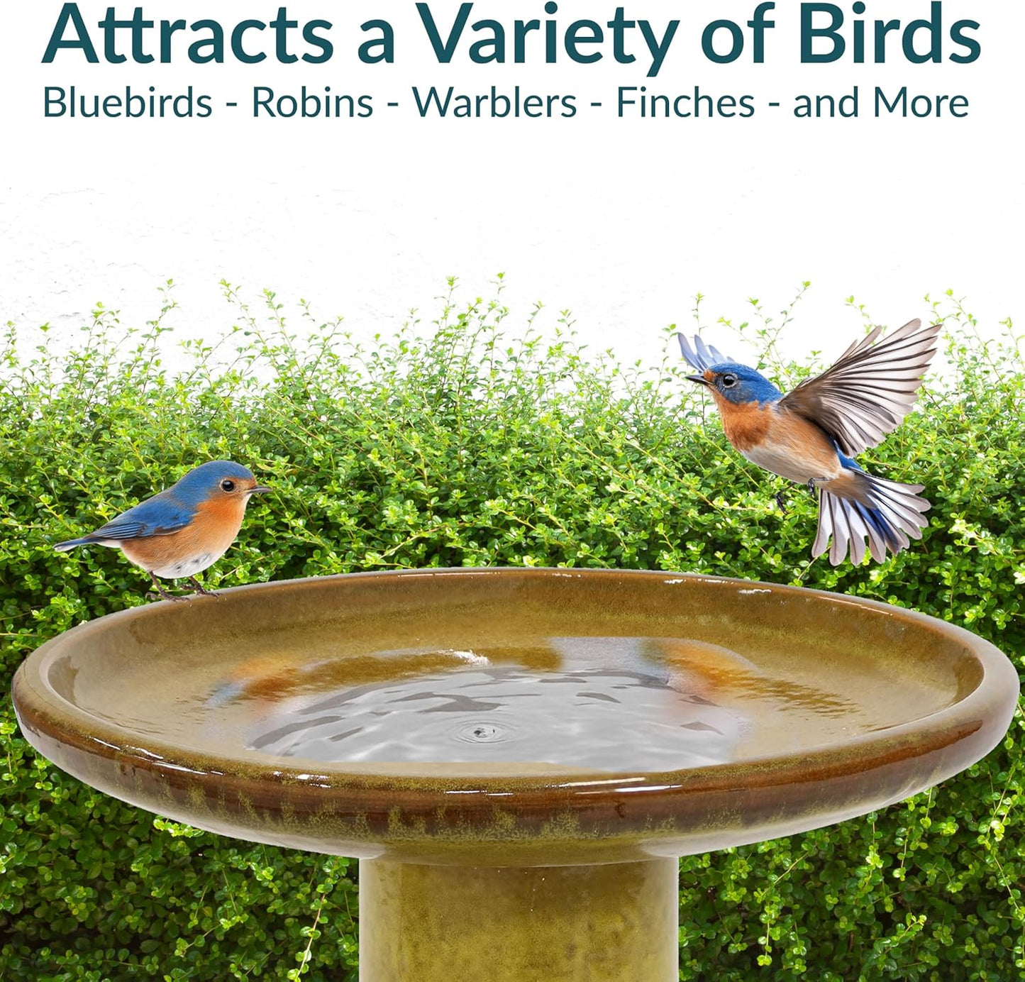 Sunnydaze 21" H Ceramic Bird Bath for Outside - Hand-Painted Outdoor Bird Bath Bowl, UV/Frost-Resistant Finish - Cognac Yellow - Ribbed Pedestal