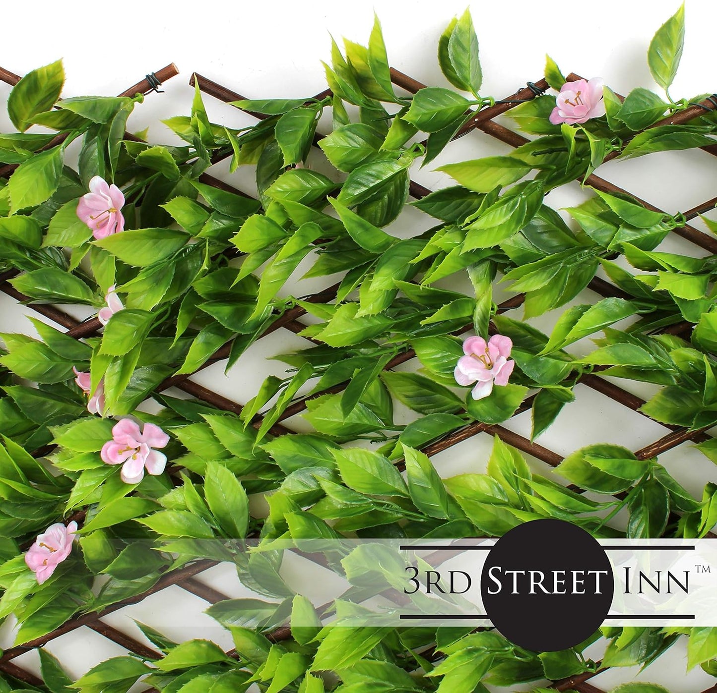 3rd Street Inn™ Leaf Trellis - Bamboo Greenery Panel - Boxwood and Ivy Privacy Fence Substitute - DIY Flexible Fencing (1, Pink Flower Sakura)