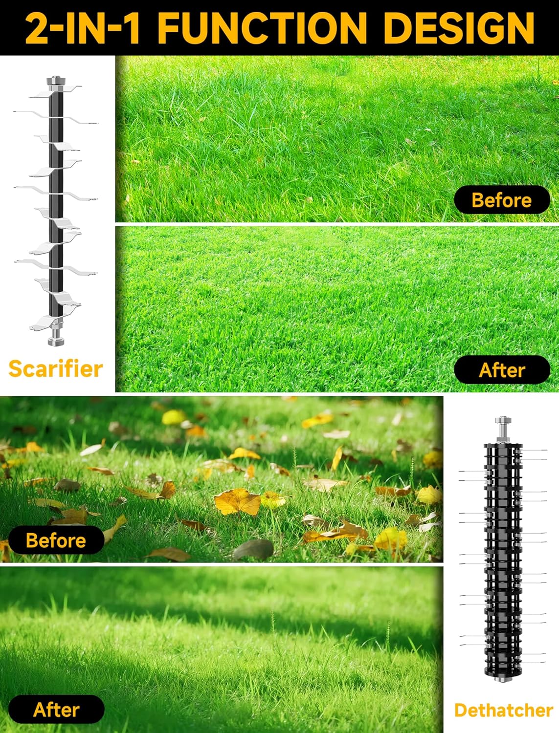 15.5 Amp 16-Inch Electric Dethatcher and Scarifier, Lawn Dethatcher with Foldable Design, 14.5-Gallon Bag, 5-Position Depth Adjustment, Quick Blade Replacement, Ideal for Healthy Lawn Care