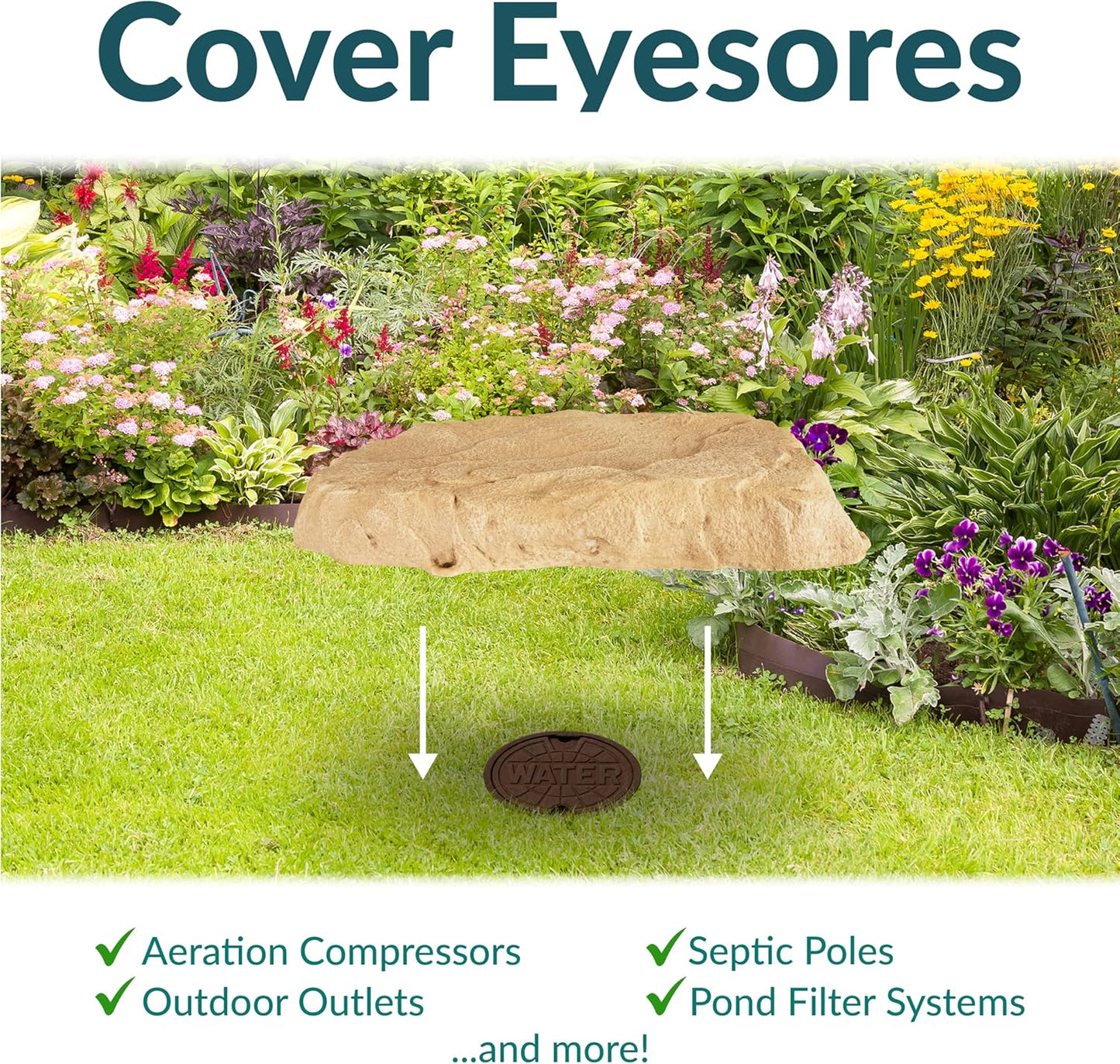 Sunnydaze 3.5” H Polyresin Faux Landscape Rock Cover - Lightweight Fake Rock Well Pump Cover for Outside - Sand - 2-Pack