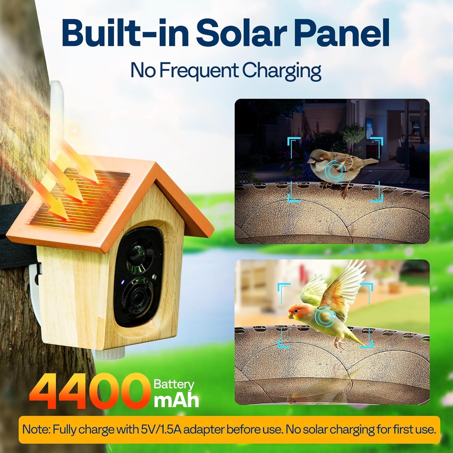 VIVOHOME Smart Polyresin Bird Bath with Camera, 2K HD Solar Powered Outdoor Bird Feeder with Night Vision, AI Bird Identification, Two-Way Audio, Instant Motion Alerts, 2.4GHz WiFi, Copper